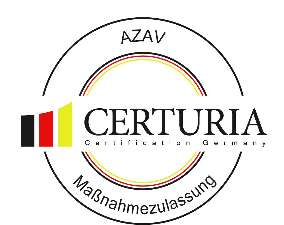 Certuria Siegel AZAV_B (Vektoren, CMYK, Farbe)_Maßnahmezulassung_300dpi AZAV Smartrepair Akademie